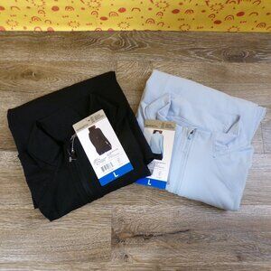 MONDETTA NWT Ladies' Active Ribbed 1/2-Zip Top Black & Blue Size - LARGE